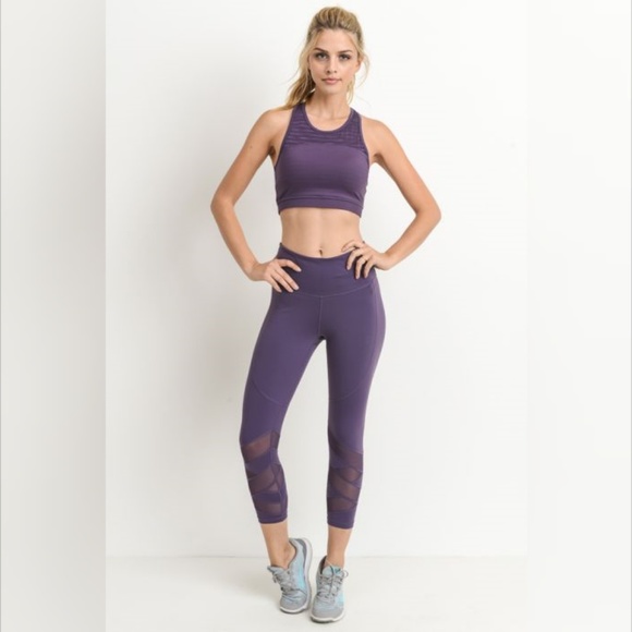 Highwaist Zig Zag Mesh Panel Capri Leggings Yoga - Picture 6 of 7